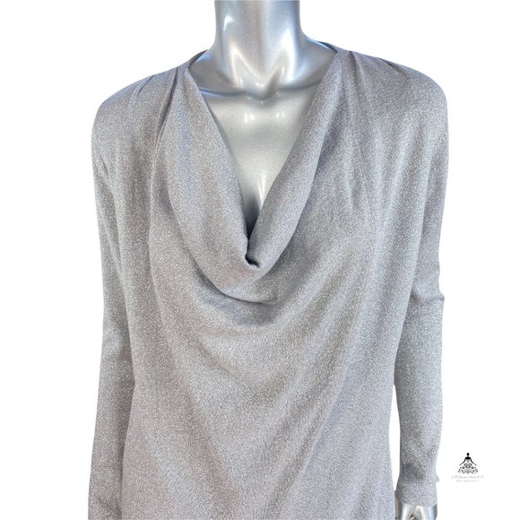 Jones New York JNY Silver Cowl Neck Metallic Sweater Dress L - Picture 5 of 7